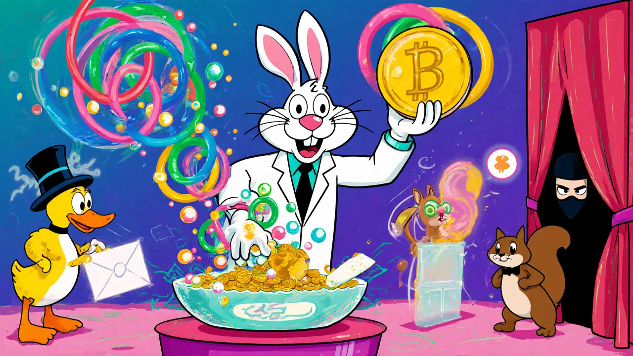 Animated lab showing ring signatures, stealth addresses, confidential transactions, and zk-SNARKs.