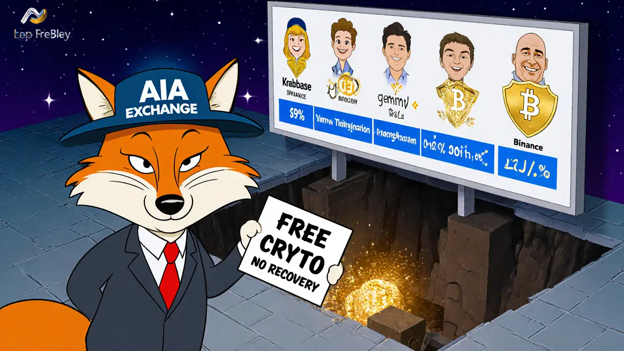 A fox luring an investor into a pit labeled &#039;No Regulation&#039; while trusted exchanges shine above.