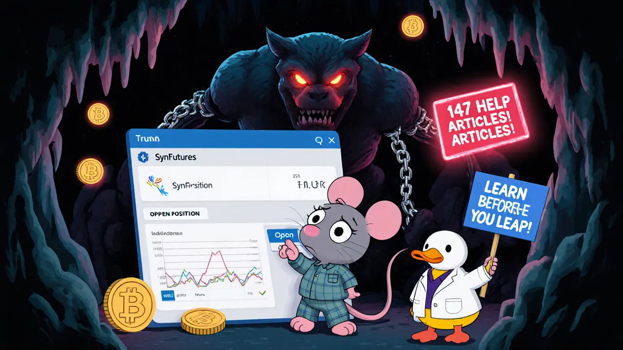 A nervous mouse facing a liquidation monster while a robot duck offers help.