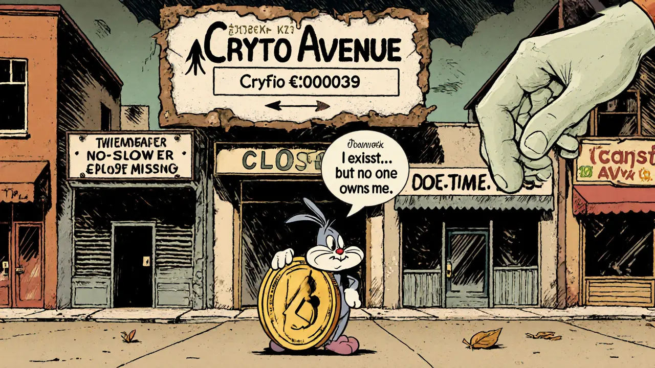 An isolated ANDX token sits alone on a deserted crypto street with abandoned signs.