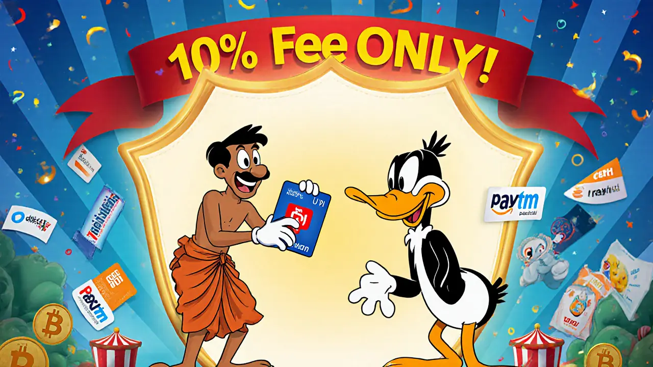 Paxful P2P trade with gift card for Bitcoin, escrow shield glowing, payment methods spinning.