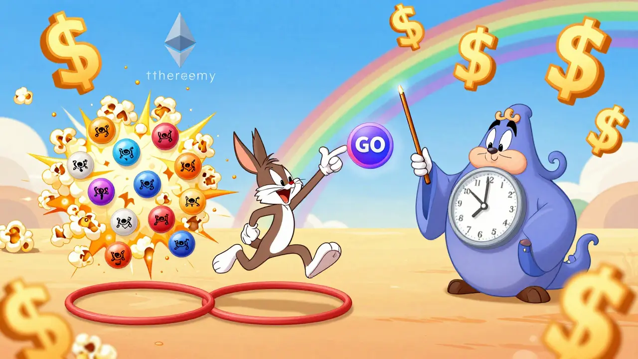 A gamer freed from 15 sign requests by a magical Session Key genie, with gas fees vanishing.