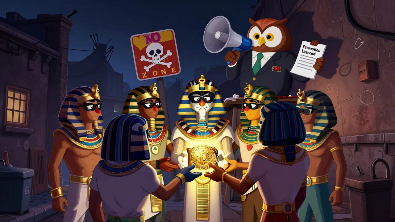 Freelancers secretly passing a crypto wallet in an alley as a watchful FRA owl observes.