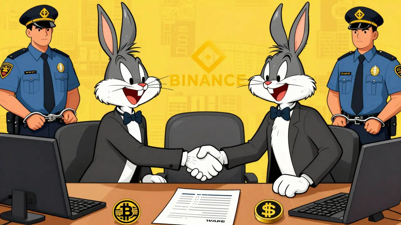 SEC and CBN officials shake hands as police detain Binance executives.