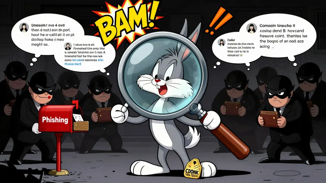 A magnifying glass reveals a <h2>What You Should Do Now</h2>.00 token as masked villains steal wallets from cartoon users.