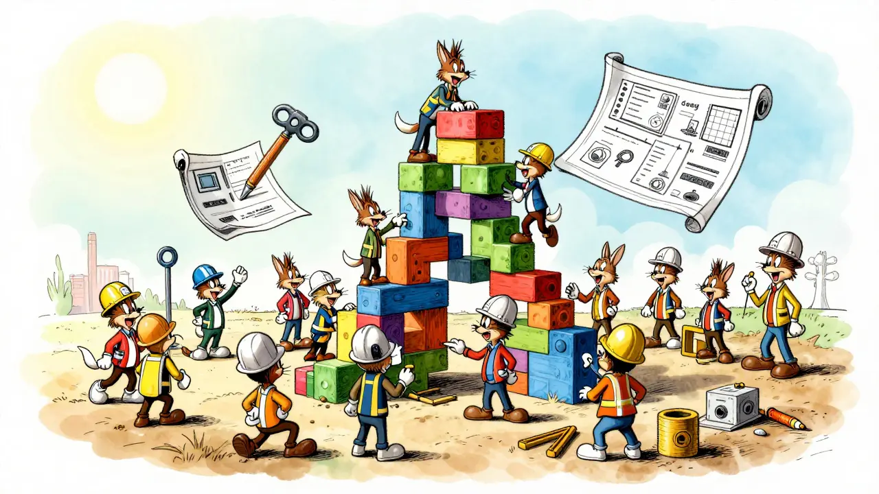 Animals building digital blocks without toll booth fees