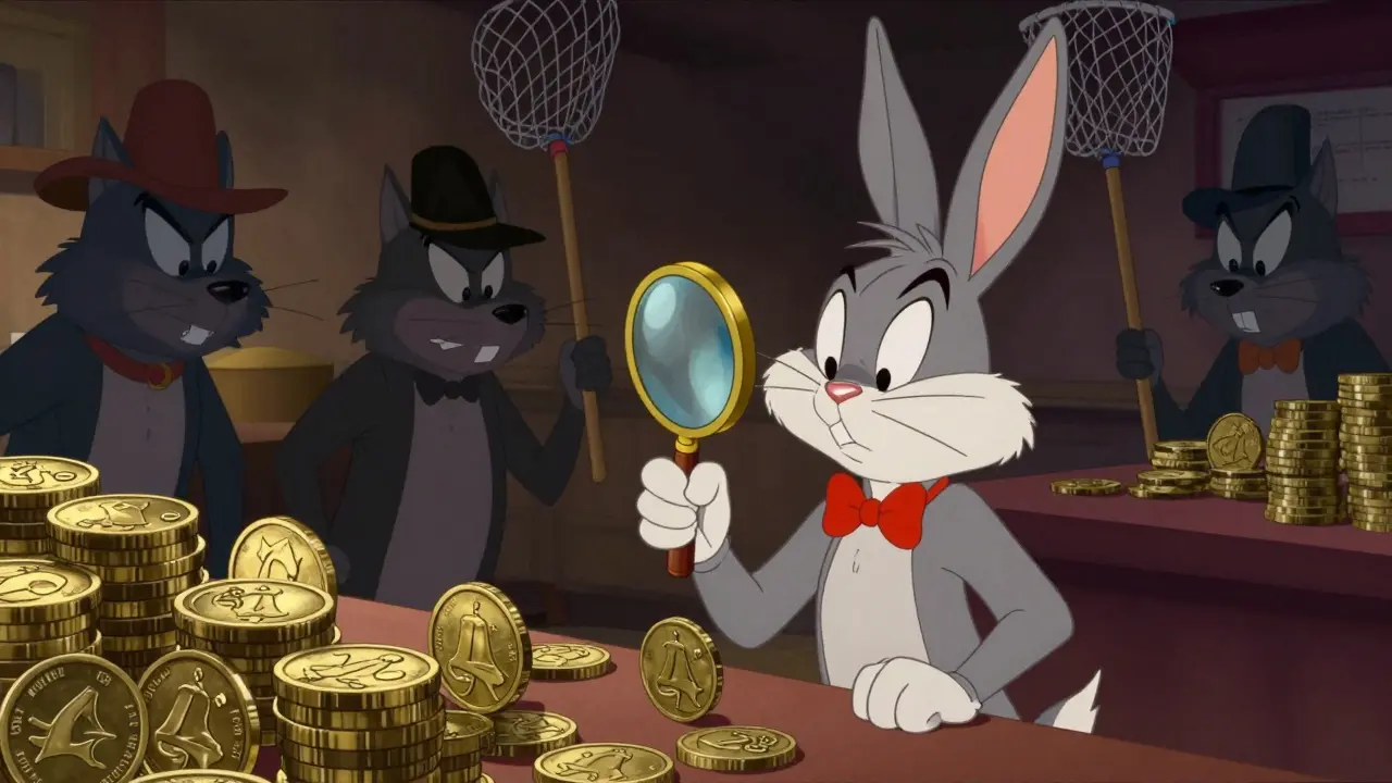 Bewildered rabbit chooses between three very similar coins