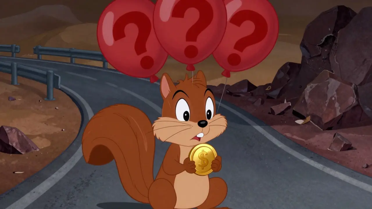 Skeptical animal character holding a gold coin