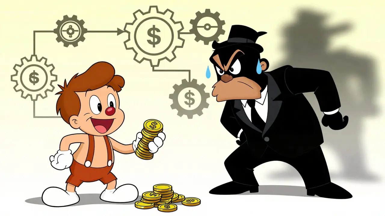 Cartoon homeowner saving money by skipping middlemen
