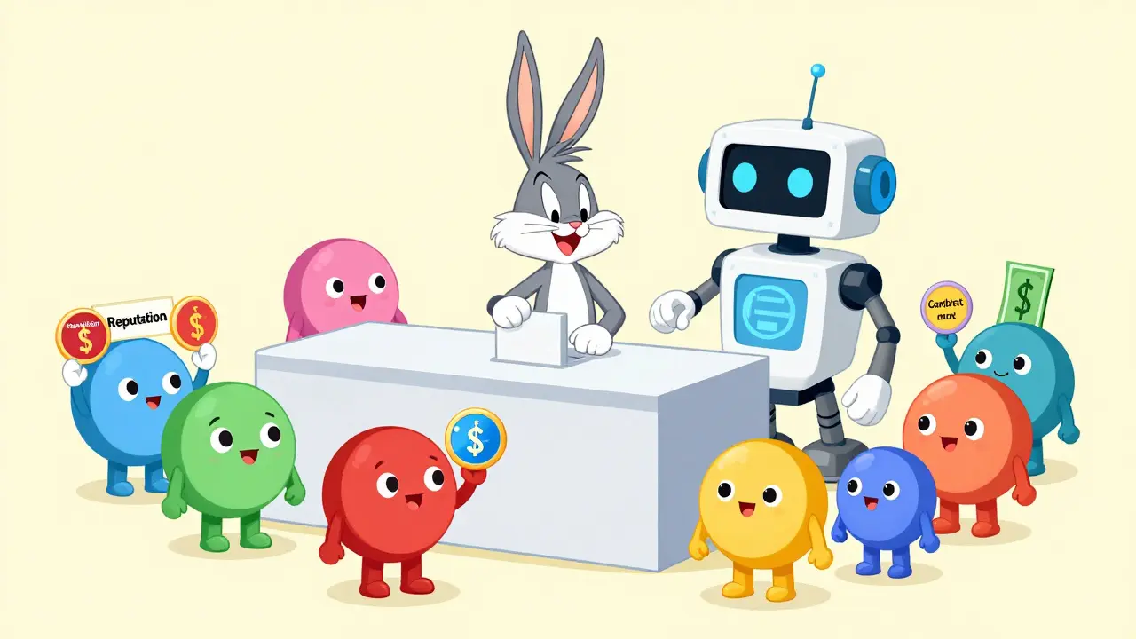 Cute tokens using reputation-based voting booths in cartoon style