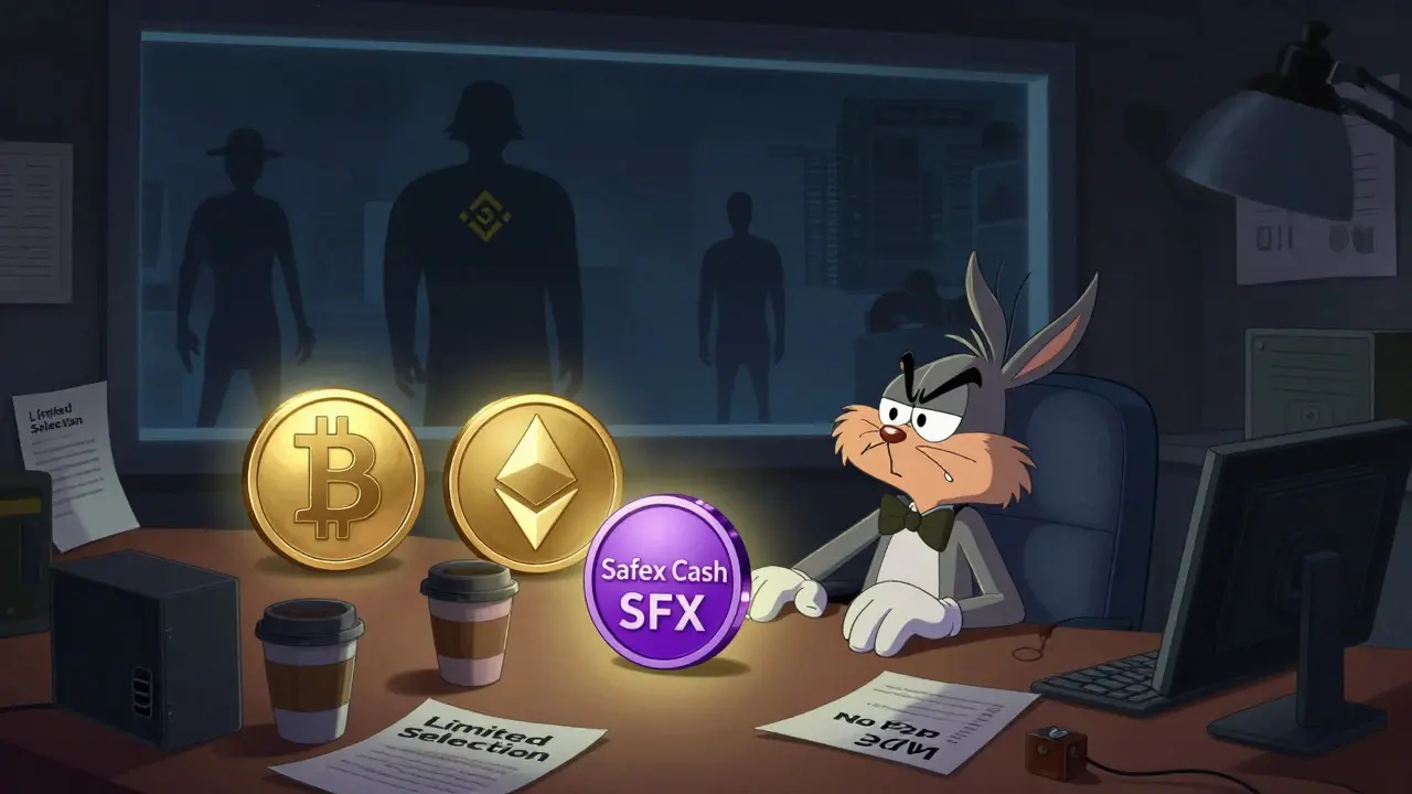 Frustrated trader looking at limited crypto options on a small screen