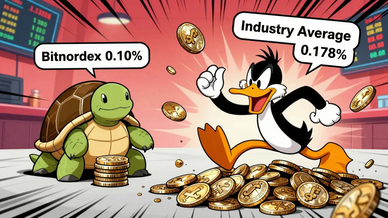 Funny cartoon comparing low trading fees vs high industry averages