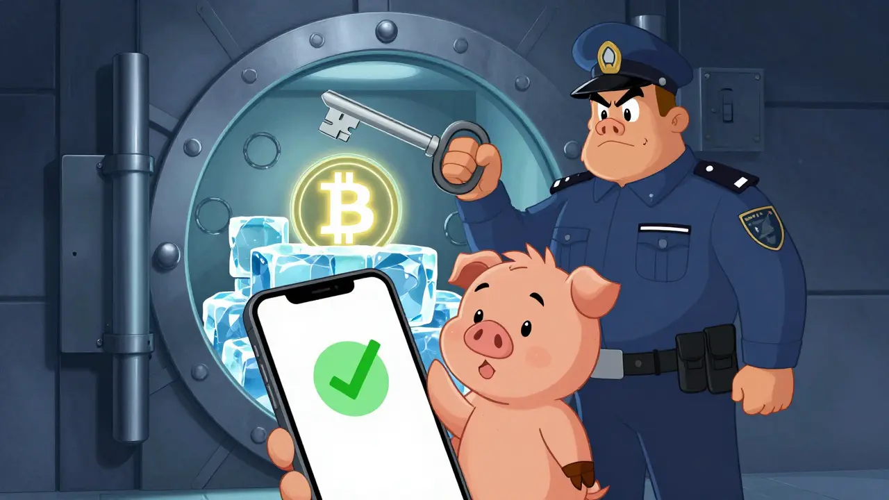 Illustration of secure crypto vault and easy mobile trading app
