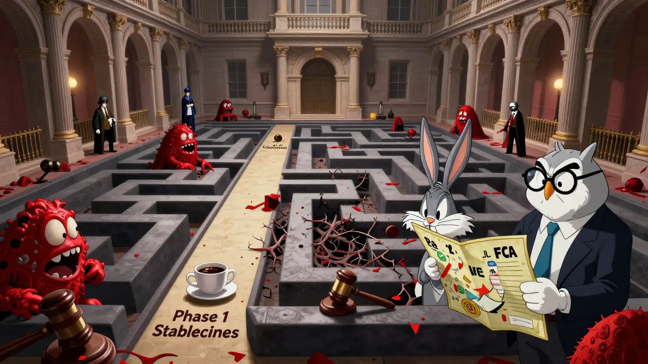 Looney Tunes style maze showing complex UK crypto regulatory phases