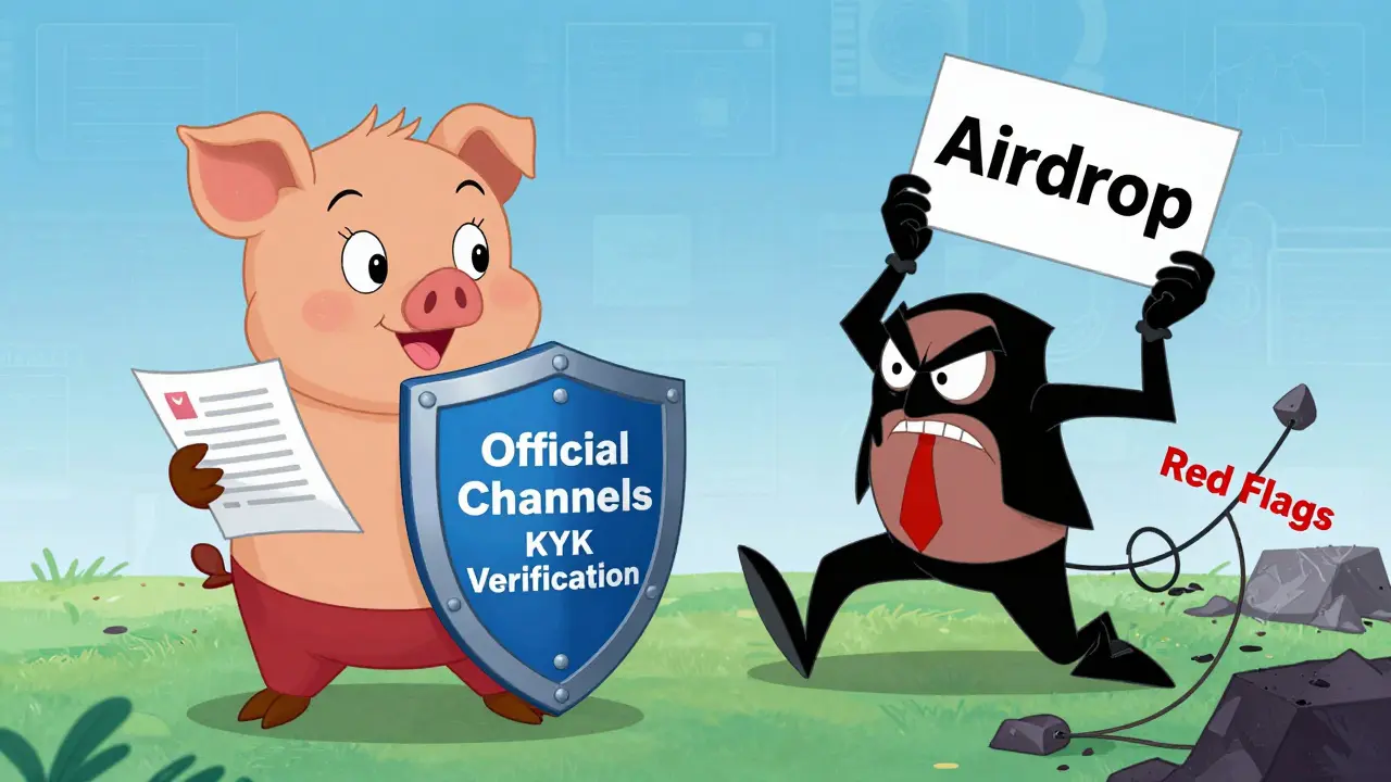 Porky Pig defending against a scammer with security checklist