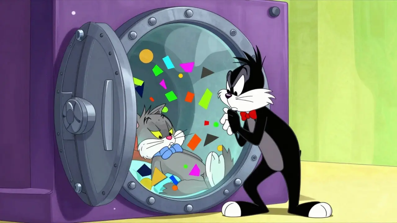 Villain failing to see password behind abstract hash shapes