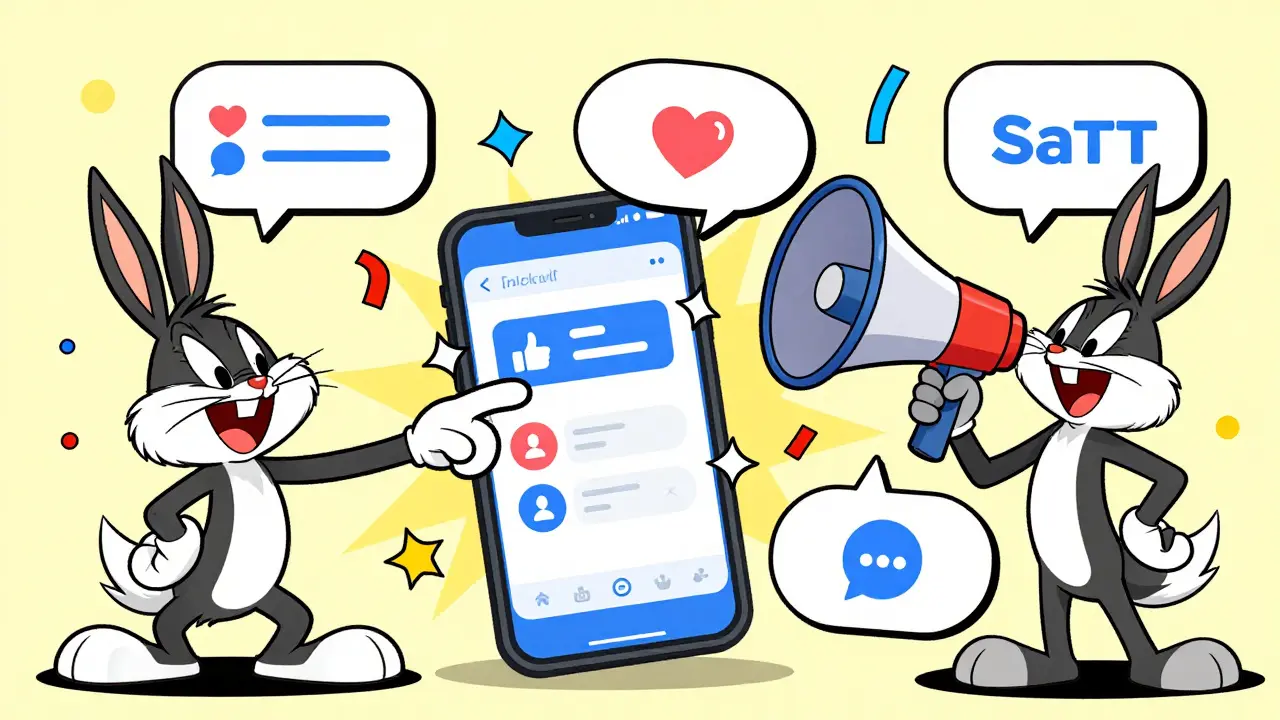 Cartoon characters completing social media tasks for rewards