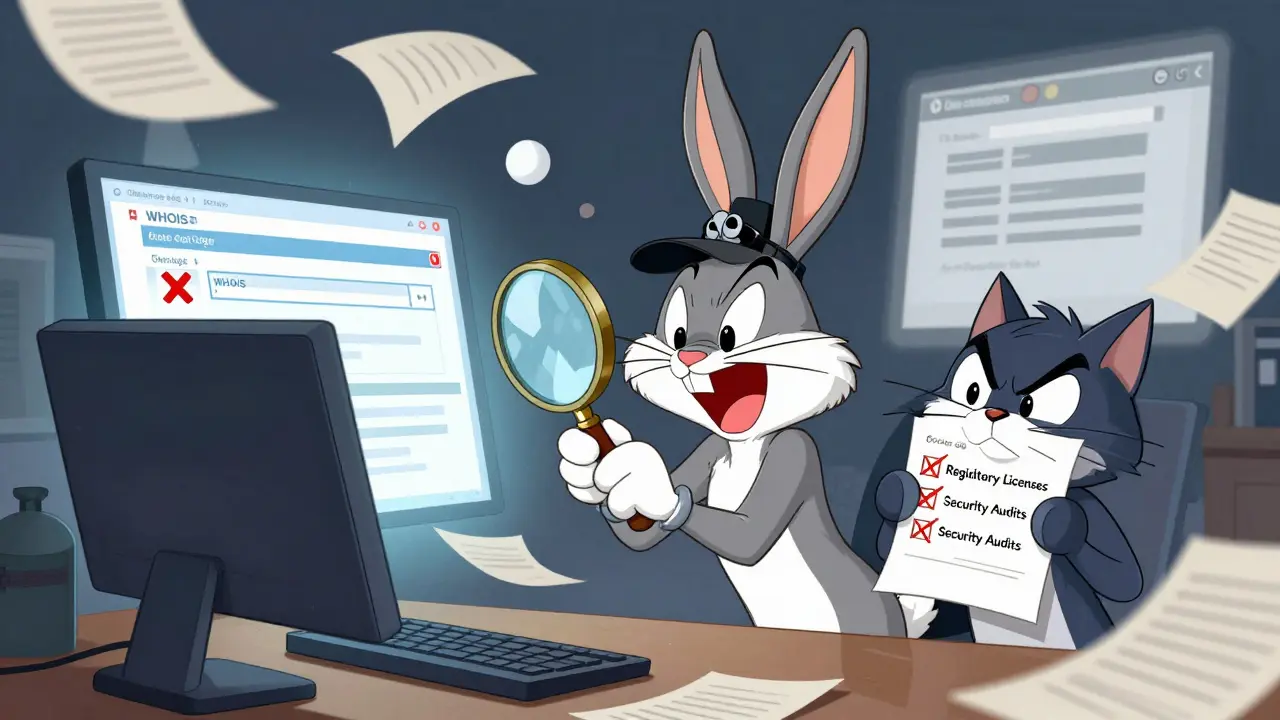 Cartoon characters investigating fake crypto site details