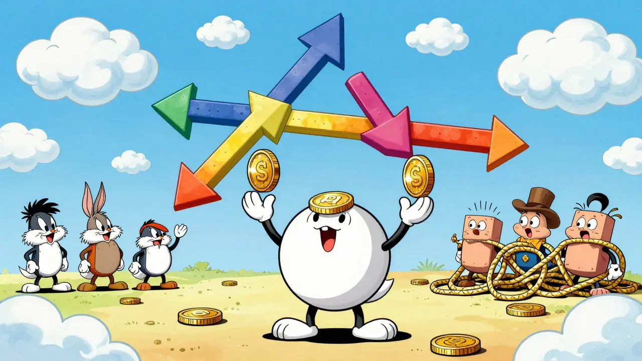 Nano coin juggling separate blockchains in Looney Tunes style