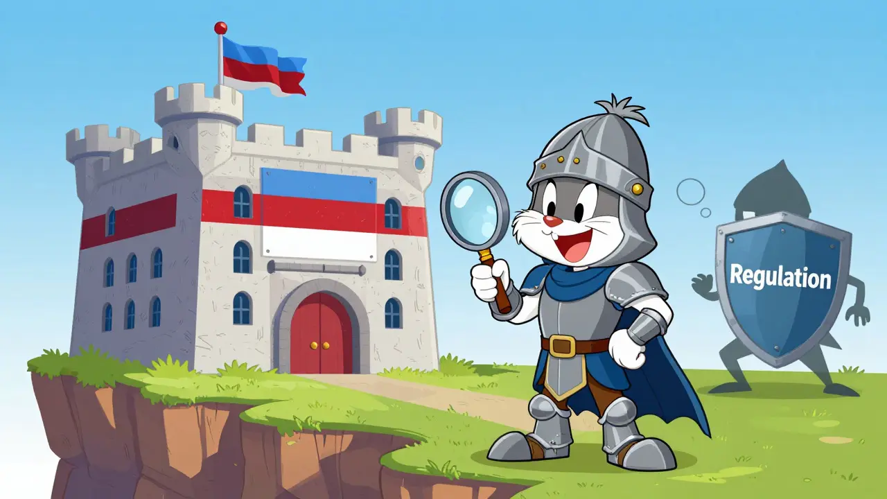 Secure fortress with knight checking ID for safe crypto trading