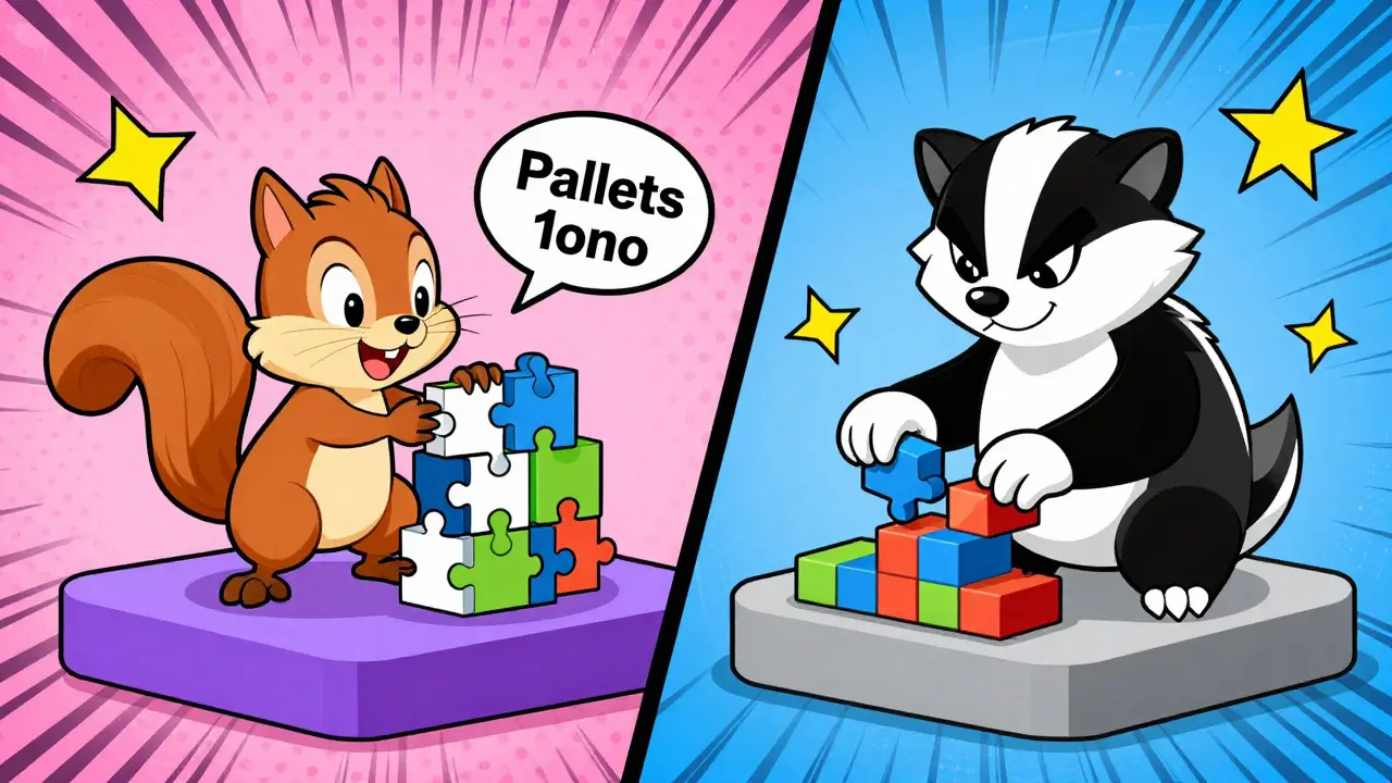 Split screen cartoon showing DAO building on Polkadot and Ethereum platforms.