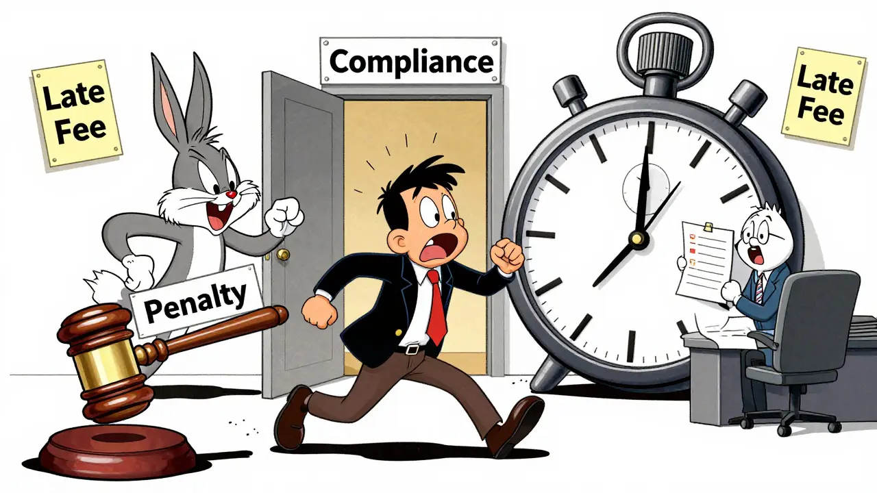 Trader fleeing penalty monsters toward a compliance safety door.