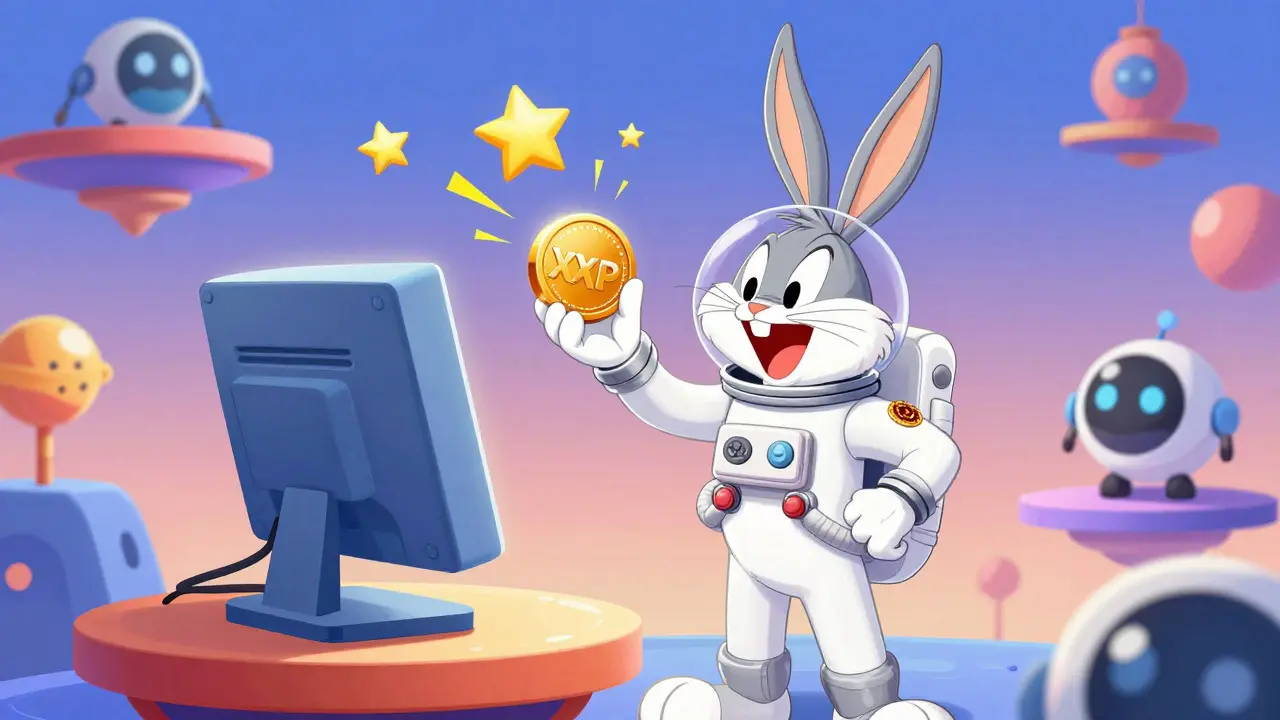Astronaut farming XP points on a colorful testnet platform