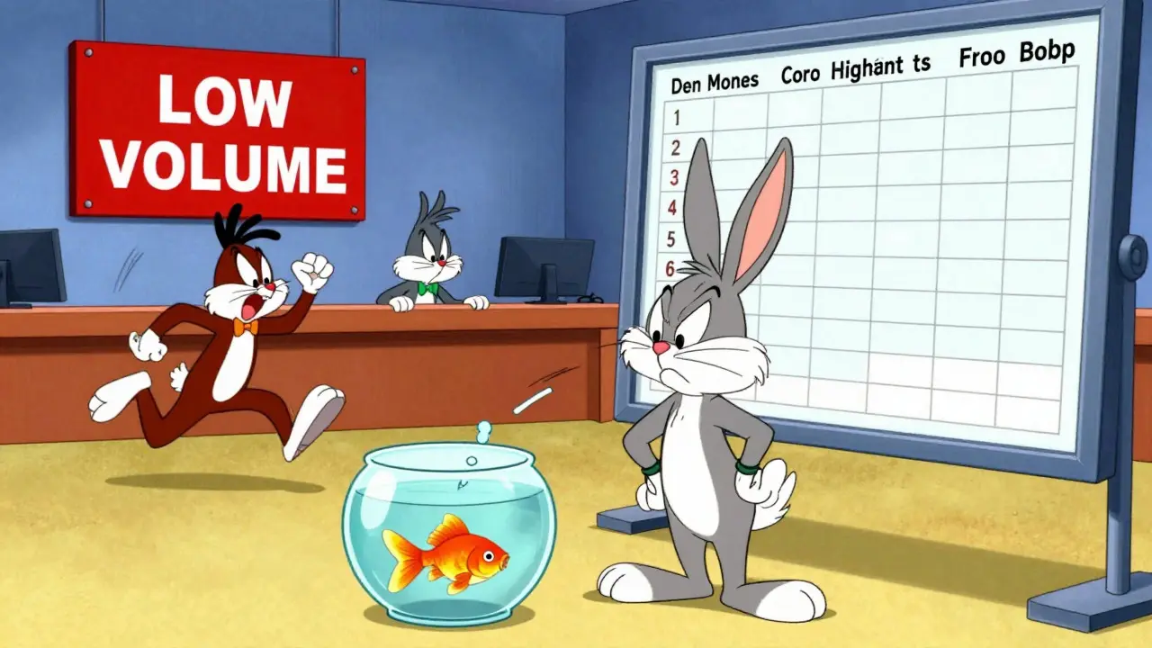 Cartoon character at empty trading pool