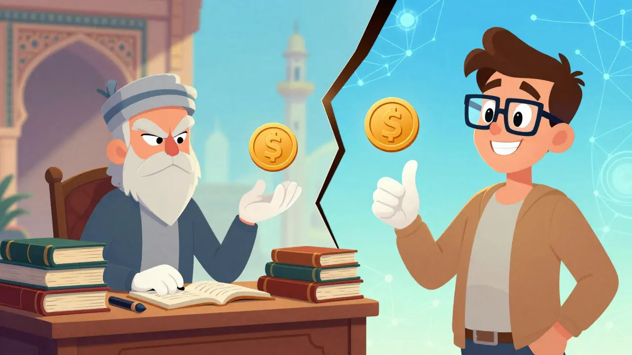 Divided scholars debating crypto permissibility in animation
