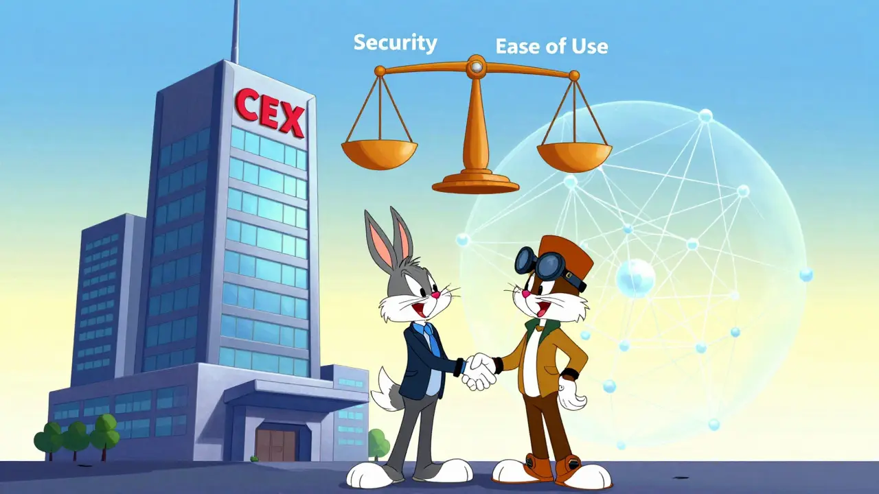 Hybrid exchange building combining centralized and decentralized elements