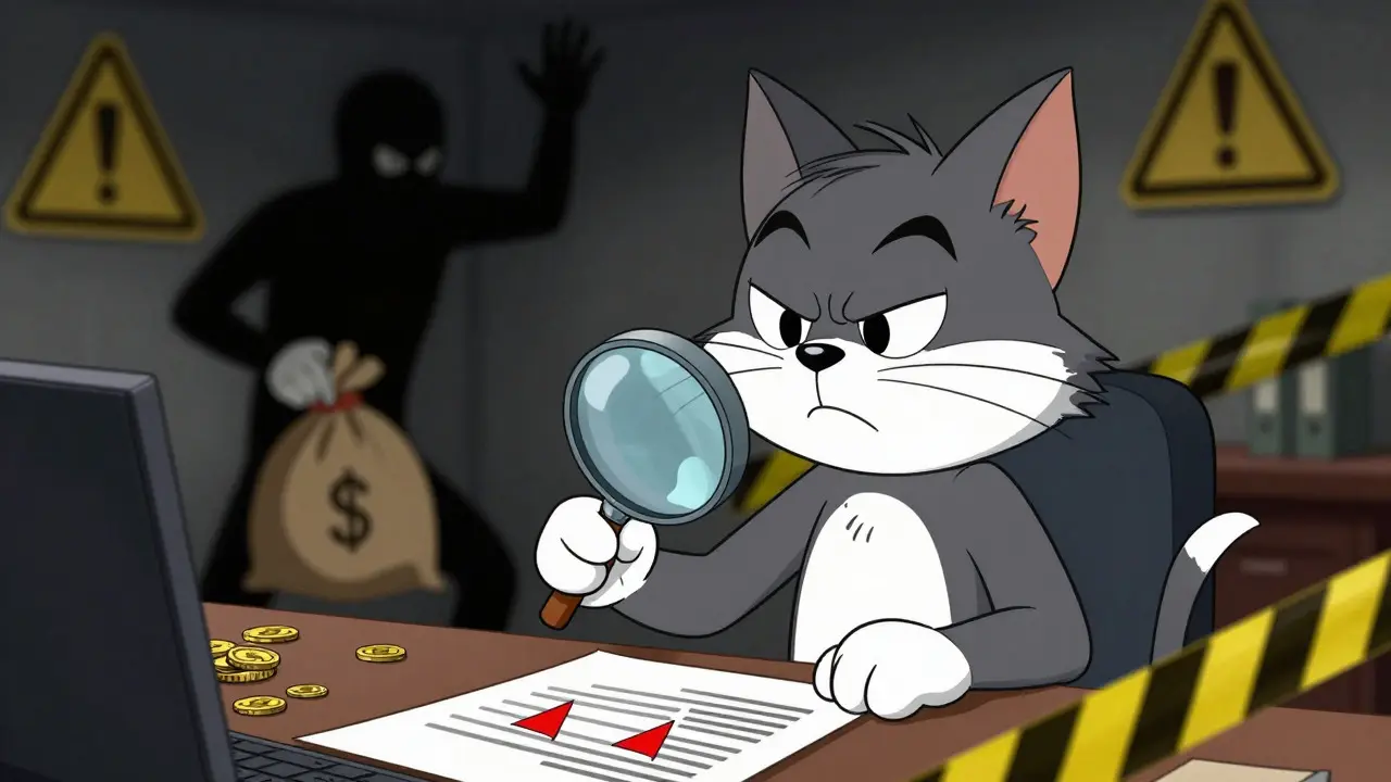 Skeptical character inspecting risky contract