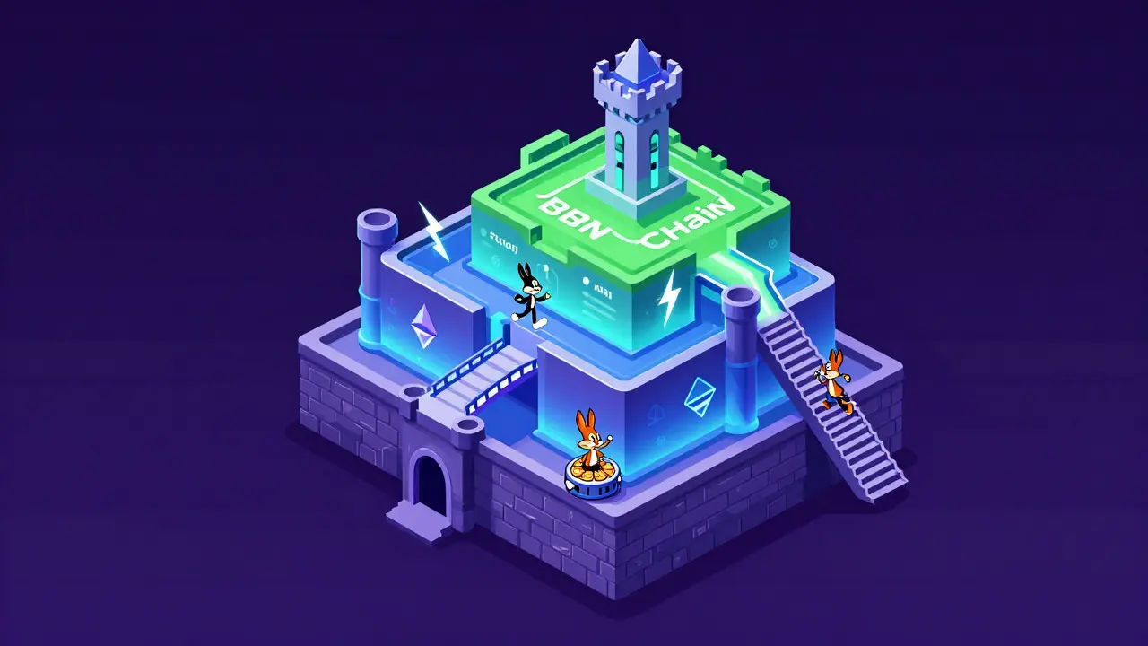 Layered castle structure representing multi-chain blockchain architecture