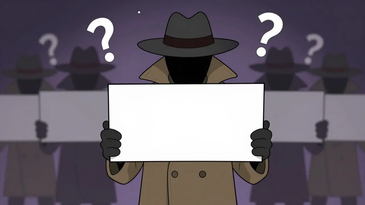 Mysterious cartoon figure in a trench coat standing behind a wall