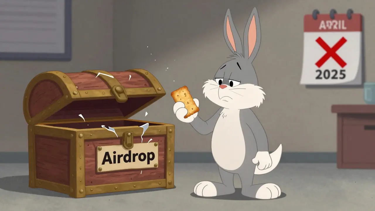 Sad cartoon character with empty airdrop chest and stale token