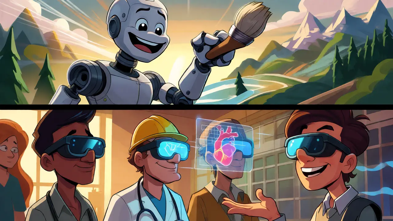 AI generating worlds and users utilizing AR for work and study.