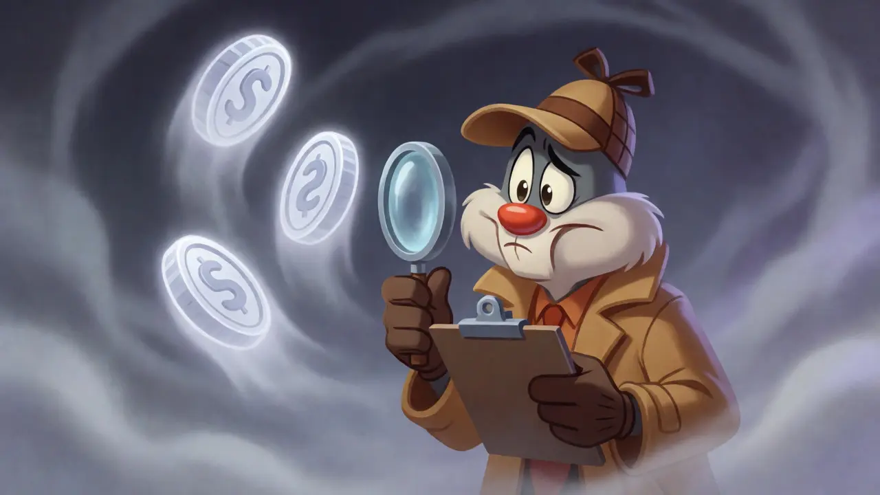 Detective inspecting three ghostly confusing tokens